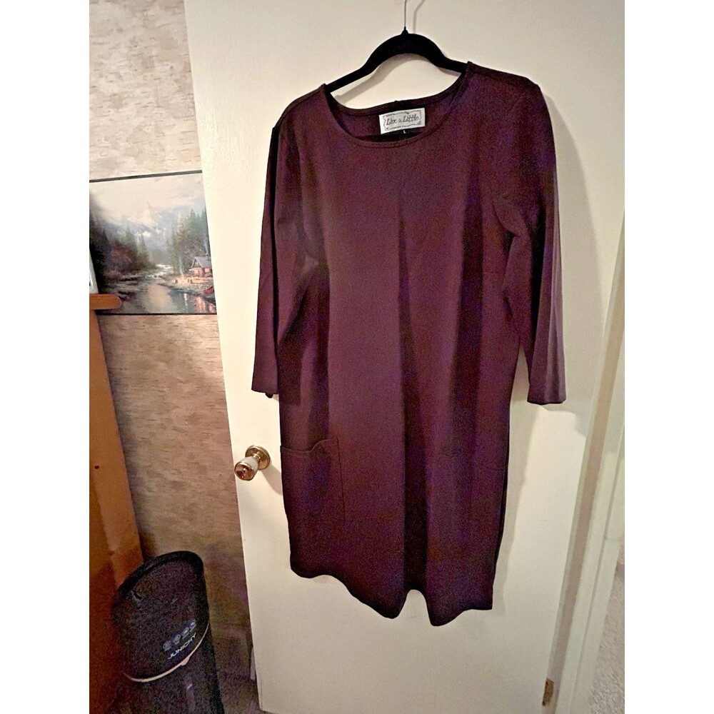 Live A Little Brown Dress Women's Large Mid Length W/ Midsleeve Business Casual